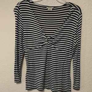 Michael kors black and white striped top with metal ring